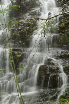 Waterfall from mountain stream on Hafod Y Llan farm, Snowdonia