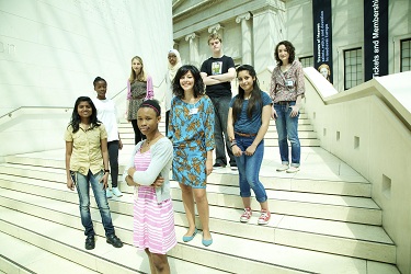 Young people at the British Museum with adviser Shauna-Aine O’Brien during Camden Summer University’s Bronze Arts Award