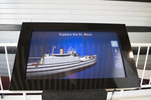 Explore the St. Roch with the new touchscreen designed and developed by Centre for Digital Media students. (Credit Lizzie Brotherston, Vancouver Maritime Museum)