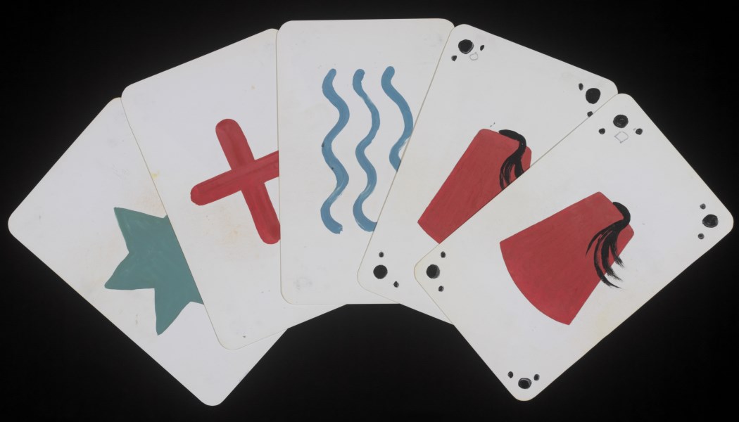 Tommy Cooper’s card props for use in his act (c) The Tommy Cooper Estate. Photograph - Victoria and Albert Museum, London
