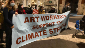 Arts workers join youth-led vigil outside the Science Museum in protest at fossil fuel sponsorship. Photo: Rue