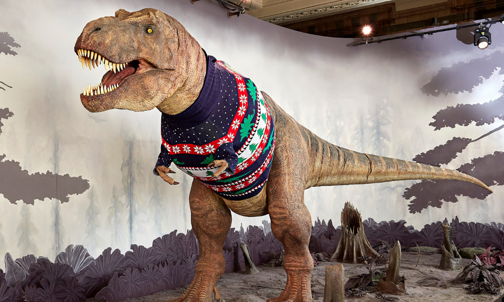 The festive animatronic dinosaur