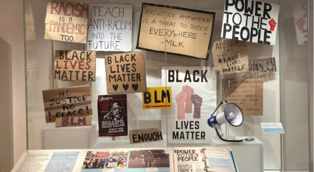 BLM placards at St Fagans National Museum of History.