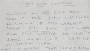 The lyrics to She's Lost Control (Image Jo Castle)