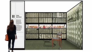 An artist's impression of the new museums shows a room filled with shelves of shoe boxes and shoes