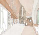 An artist's concept of a welcome hall in a new interpretative centre at Ulster Folk Museum