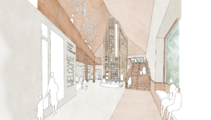 An artist's concept of a welcome hall in a new interpretative centre at Ulster Folk Museum